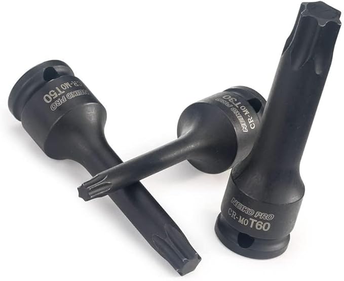 NEIKO 01132B 3/8??Drive Torx Star Driver Bit Socket Set | 7 Piece | T20 to T60 | 3??Length | Cr-Mo Impact Grade