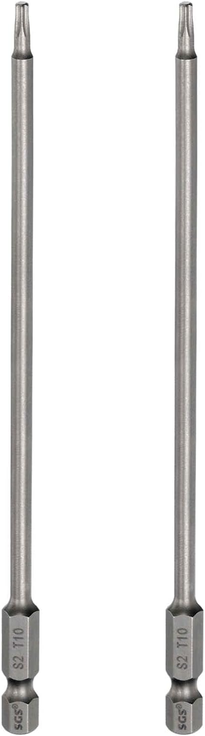 HARFINGTON 2pcs T10 Torx Head Screwdriver Bit 1/4" Hex Shank 6" (150mm) Long Magnetic No Hole Tip Tamper Proof 6 Point Star Screw Driver Drill Bits S2 Steel Industrial Power Screwdrivers