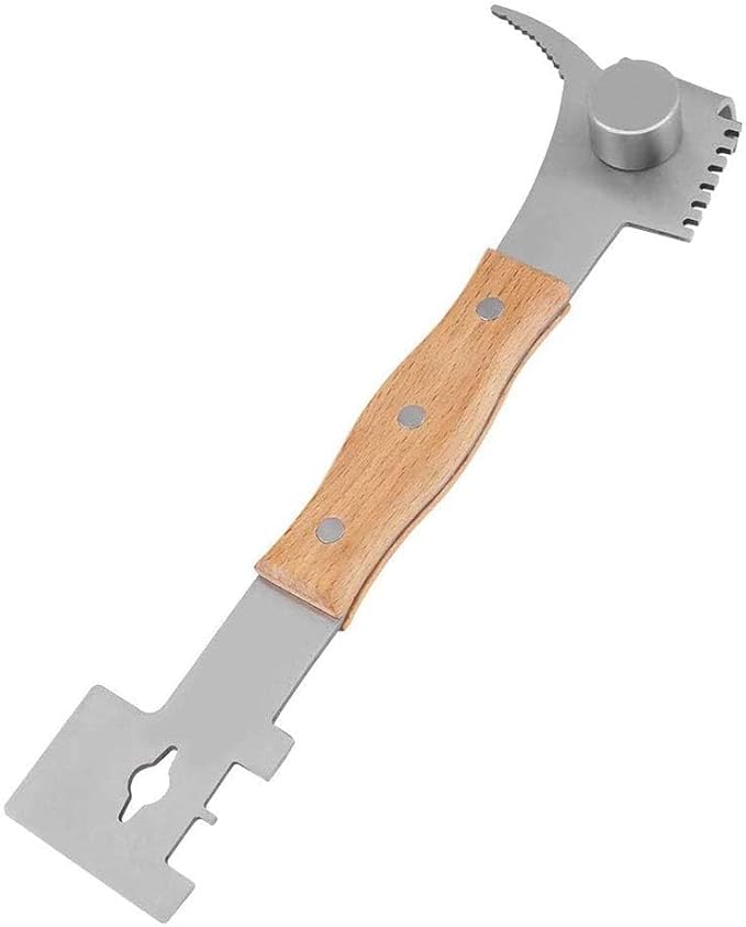AukBeeFun Multipurpose Steel Hive Tools with Wooden Handle and 7 Functions Beekeeping Hive Scraper Tool Professional Beekeeping Equipment