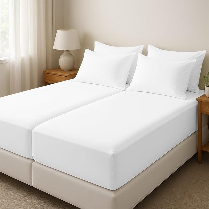Split King Sheets for Adjustable Beds 5-Piece Split King Sheet Set, 800 Thread Count 100% Egyptian Cotton,21" Deep Pocket Adjustable Bed Sheets, White Solid