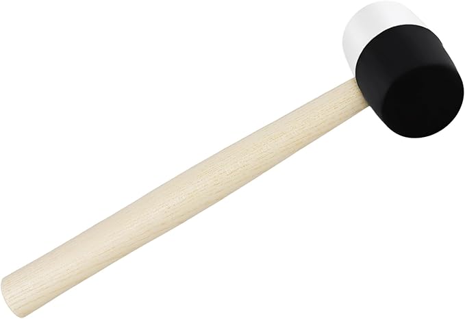SINJEUN 2 PCS 16 oz Rubber Flooring Mallet, Black and White Double Face Hammer with Wood Handle, Solid Rubber Mallet Hammer for DIY, Tile Setting, Laminate Flooring Installs