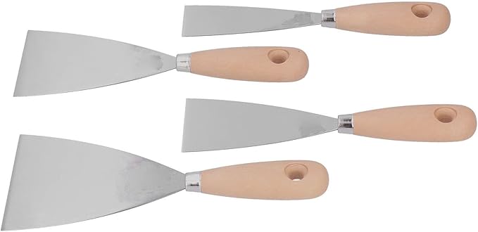 Putty Knife, Paint Scraper Spackle Wall Repair 4 Pcs Putty Knife Scrapers Stainless Steel Spackle Knife Metal Scraper Tool for Drywall Finishing, Plaster Scraping, Decals