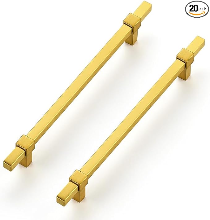 20 Pack Gold Cabinet Handles - 7-1/2" Hole Center Cabinet Pulls Drawer Pulls Cabinet Hardware Kitchen Handles for Cabinets