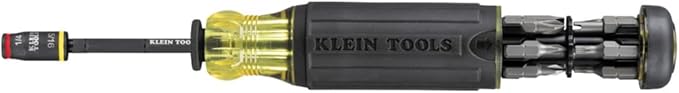 Klein Tools 32304 Screwdriver, 14-in-1 Adjustable Screwdriver with Flip Socket, HVAC Nut Drivers and Bits, Impact Rated