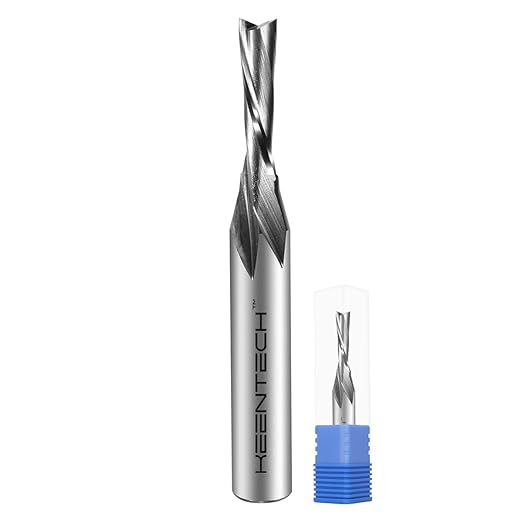 KEENTECH 1/4" Shank Downcut 2 Flute Flat Tip Sprial Router Bit for CNC Router Machine, 5/32" Cutting Diameter, 5/8" Cutting Depth, for Wood Cutting, Custom Furniture, Slot Mortise, Engraving, Carving