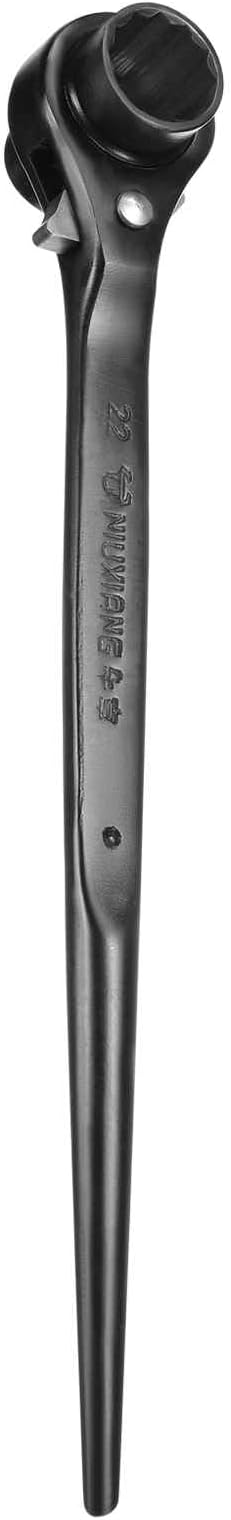 HARFINGTON Scaffolding Podger Ratchet Wrench 21mm x 22mm CR-V 12 Point Double Ended Socket Ratcheting Podger Scaffold Spud Spanner Tool for Auto Repair Mechanical Maintenance, Black