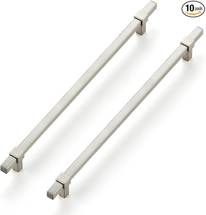 10 Pack Brushed Nickel Cabinet Handles - 10" Hole Center Cabinet Pulls Drawer Pulls Cabinet Hardware Kitchen Handles for Cabinets