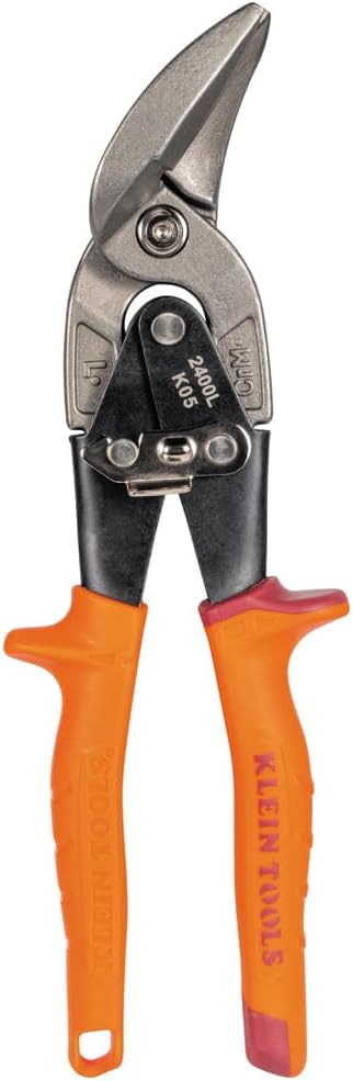 Klein Tools 2400L Left-Cutting Offset Snips, Aviation Tin Snips with Forged Blade for Precision Sheet Metal Cutting
