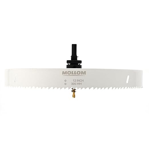 Mollom (305mm | 12") HSS M42 with 8% Cobalt BI-Metal Hole Saw with 2 Pilot Drill Bits & Arbor Smooth Cutting for PVC,Drywall,Wood,Plastic,Gypsum Board,Rubber