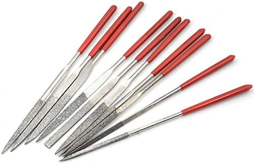 YAKAMOZ 10-Piece Mini Diamond Needle File Set 2x100mm Small Metal Riffler Files Jewelers File Precision Hand Tools for Glass Wood Stone Jewelry - Round Triangular Square Flat Shape