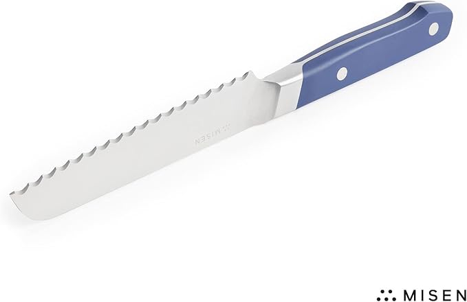 Misen Serrated Bread Knife - High-Carbon Japanese AUS8 Steel - Perfect for Soft Foods, Bread, Pastries, and Fruits - Verstatile Slicer, Razor-Sharp Edge, Durable Blade, Ergonomic Handle - 5", Blue
