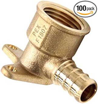 100-Pack EFIELD Barb Crimp Pex 1/2 Inch x 1/2 Inch Female NPT Drop-Ear Elbow Brass Fittings, ASTM F1807,(PEX1807260-100PCS)
