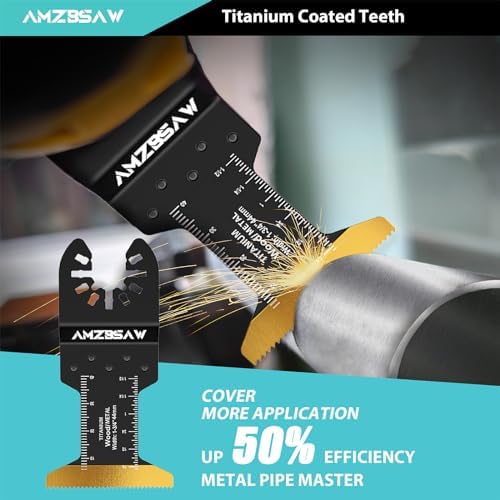 50 PCS Titanium Oscillating Saw Blades Metal Cutting, 4 Types Multitool Blades for Hard Material Soft Metal Nails and Wood Plastic, Multi Tool Blades Kits Fit Dewalt Ryobi Milwaukee Bosch