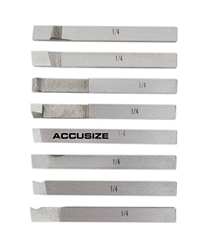 Accusize Industrial Tools 1/4'' 8 Pc H.S.S. Tool Bit Set, Pre-Ground for Turning and Facing Work, 2662-2001