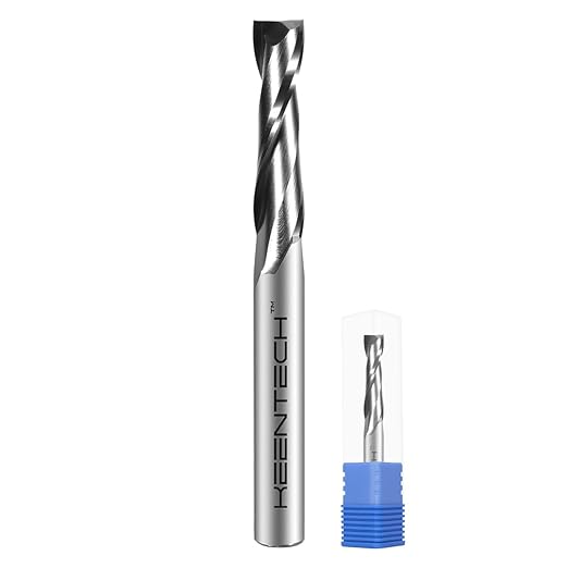 KEENTECH 1/4" Shank Upcut 2 Flute Flat Tip Sprial Router Bit for CNC Router Machine, 1/4" Cutting Diameter, 1" Cutting Depth, for Wood Cutting, Custom Furniture, Slot Mortise, Engraving, Carving