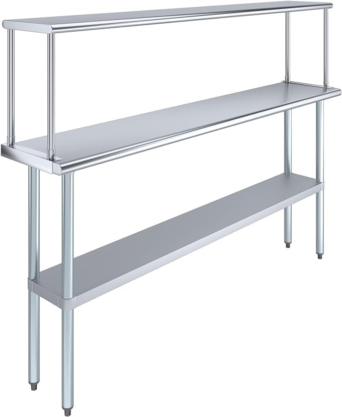 Stainless Steel Work Table with Wide Single Tier Overshelf | Metal Kitchen Prep Table & Shelving Combo (14" x 72" Work Table + 12" Overshelf)