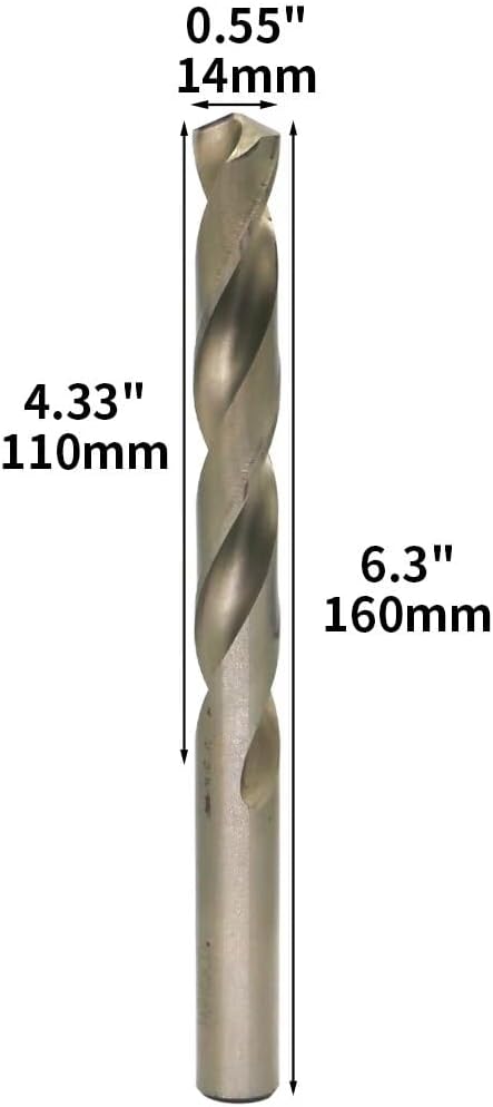 Metric Cobalt Drill Bits 14mm 2PCS, M35 high Speed Steel, high Hardness Straight Shank Drill, Mechanical or Hand Drill for Drilling, Suitable for Stainless Steel, Iron, Copper and Aluminum.