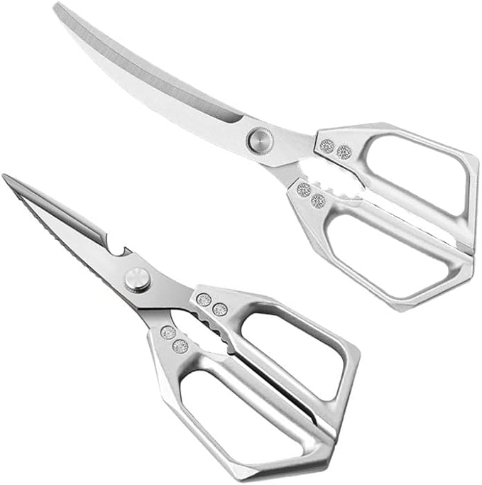 2-Piece Heavy Duty Kitchen Scissors Professional Stainless Steel Meat & Poultry Shears for Cutting Chicken Bones with Ergonomic Handles, Dishwasher Safe for Kitchen & BBQ Silver