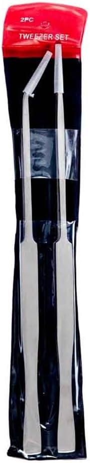 SE Stainless Steel 12-Inch Tweezers Set (2 PC.) - Straight and Angled Tips, Fine Point, Ideal for Crafts, Jewelry, Watch Repair - TW2-403