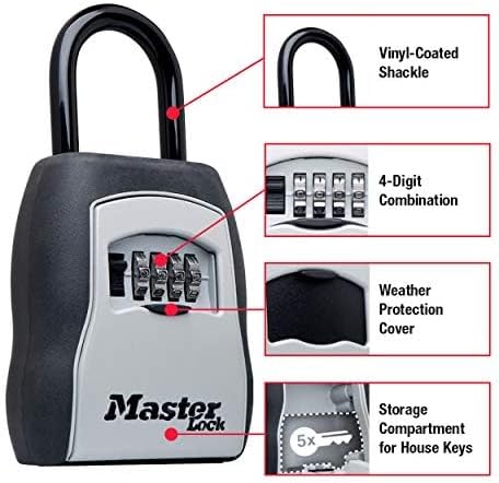 Master Lock Key Lock Box, Outdoor Lock Box for House Keys, Portable Combination Lockbox Resettable Code, 5400EC, Black