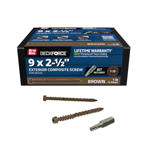 Grip-Rite GRDFCS212ACA1 DeckForce #9 x 2-1/2" Nano Coated Composite Deck Screws, Brown, 1lb Box