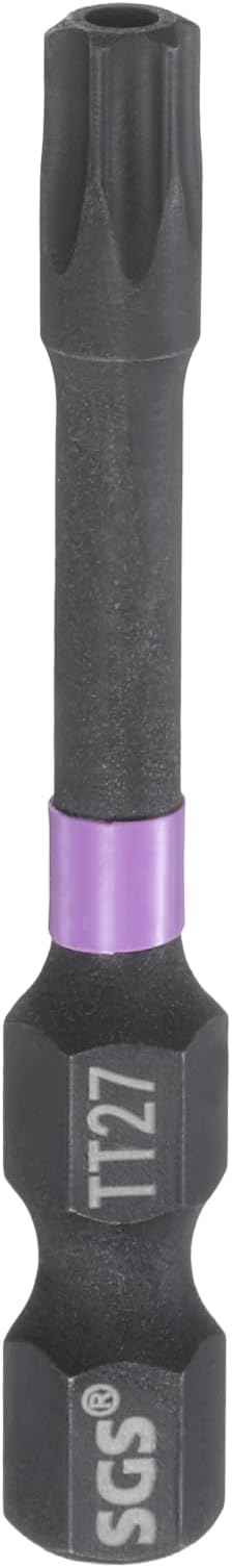 HARFINGTON TT27 Torx Head Impact Screwdriver Bits 1/4" Hex Shank 2" (50mm) Long Magnetic Tamper Proof 6 Point Star Screw Driver Drill Bits Phosphate S2 Steel Power Tools with Hole