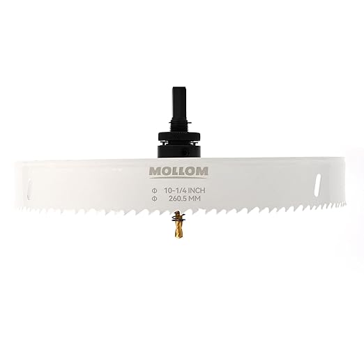 Mollom (260.5mm | 10-1/4") HSS M42 with 8% Cobalt BI-Metal Hole Saw with 2 Pilot Drill Bits & Arbor Smooth Cutting for PVC,Drywall,Wood,Plastic,Gypsum Board,Rubber