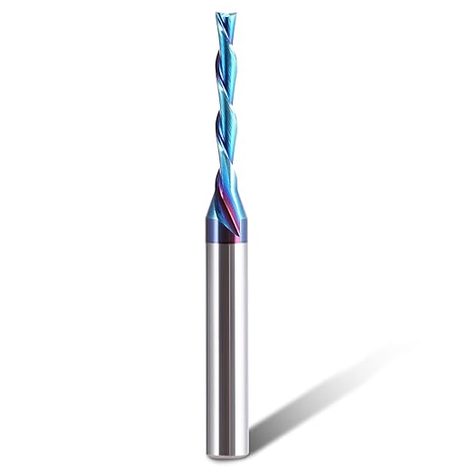 HQMaster Spiral Router Bit Downcut 1/4 Inch Shank Solid Carbide CNC Router Bit with Nano Blue Coating CNC Bits End Mill for Woodwork Mortise Slot Trim