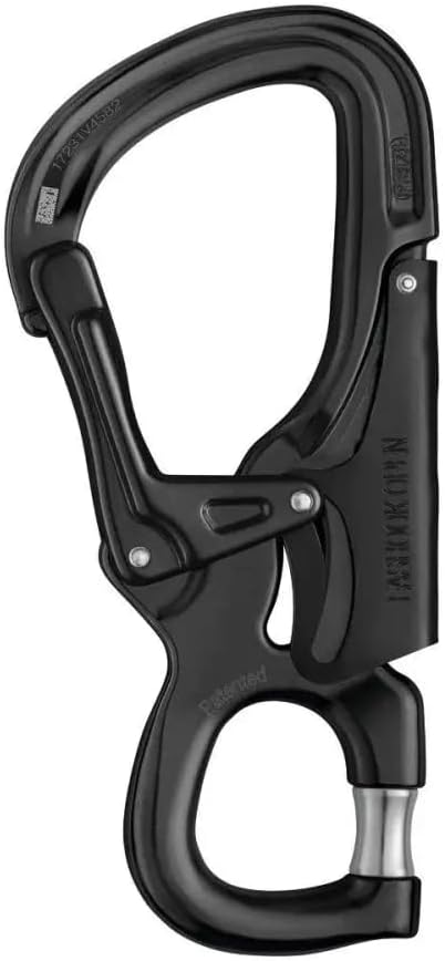 Petzl, Connector Eashook Open Black, Connector with gated Connection Point for Double Lanyard and Work Positioning Lanyard