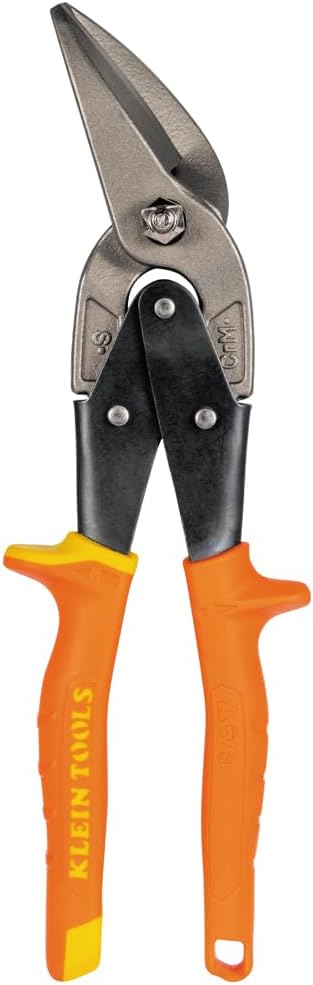 Klein Tools 2402S Straight-Cutting Offset Snips, Aviation Tin Snips with Forged Blade for Precision Sheet Metal Cutting