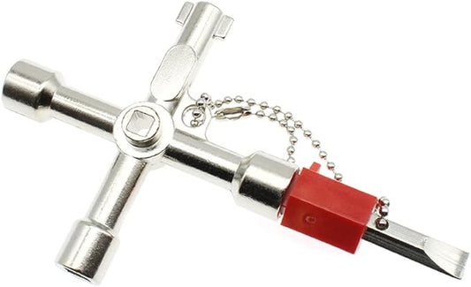 4 Way Cross Water Meter Key Zinc Alloy Multifunction Key, Universal Control Cabinet Key Torque Wrenches Cross Key With 1 Chain.