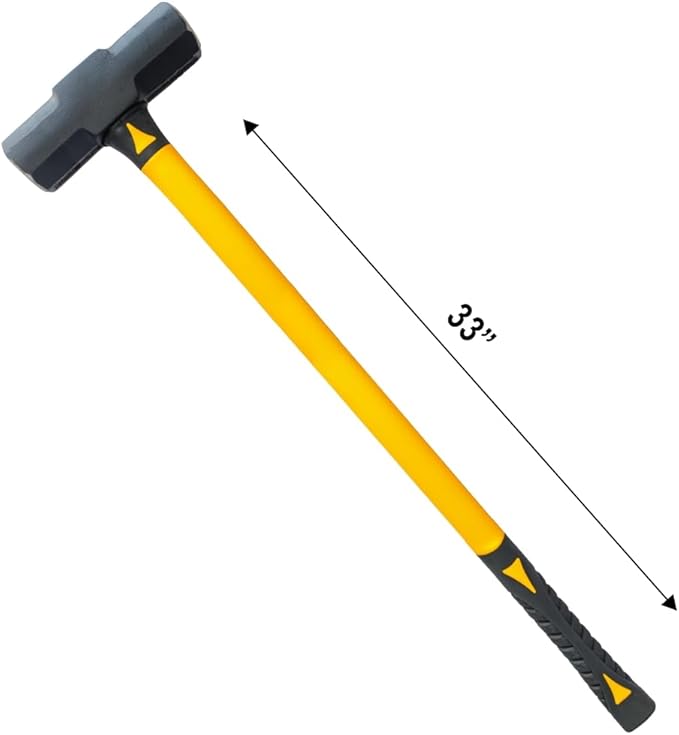 Sledge Hammer 12 LB with 33 Inch Fiberglass Handle Length Powder Coated with Polished face Heavy Duty Metalworking Tools for Automotive, Industrial, and Construction E-2257