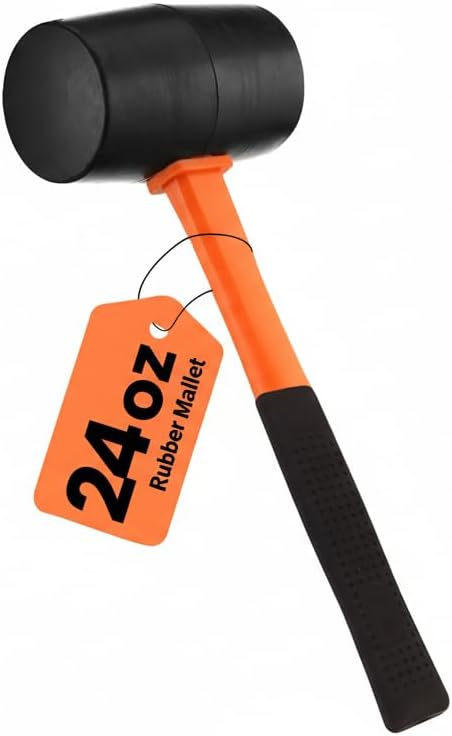 24oz Rubber Mallet Hammer | Non-Marring Soft Blow Mallet with Fiberglass Shock-Absorbing Handle for Woodworking, Flooring, Camping, and Assembly
