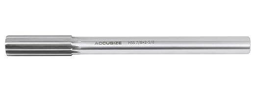 Accusize Industrial Tools 7/8'' H.S.S. Straight Shank Straight Flute Chucking Reamer, Flute Length 2-5/8'', Oal 10'', Right Hand, 8 Flute, 5015-0245