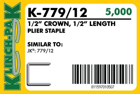 Klinch-Pak K-779/12, 1/2??Leg by 1/2" Wide Crown Heavy-Duty GalvanizedPlier Staples, 5000 Per Package, for stapling Trays, Lids, Bags, Header Cards, Fastening End Caps and Container Inserts