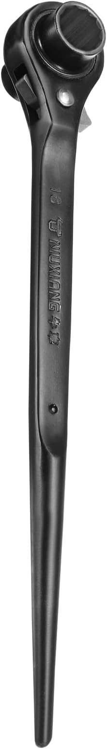 HARFINGTON Scaffolding Podger Ratchet Wrench 16mm x 18mm CR-V 12 Point Double Ended Socket Ratcheting Podger Scaffold Spud Spanner Tool for Auto Repair Mechanical Maintenance, Black