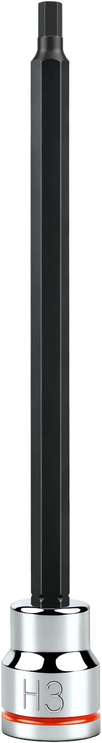 3/8 Inch Drive Long Hex Bit Socket, H3 Full Polished, Premium CR-V & S2 Alloy Steel Head Made for Auto/Mechanical