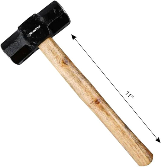Sledge Hammer 3 lb Wooden Hammer length with 11 Inch Polished Hitting Face Metalworking Tools for Home Improvement, Automotive, Industrial, and Construction E-3006