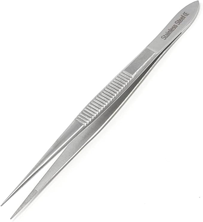 Stainless Steel High Precision Forceps with Fine Strong Straight Serrated Point to use Engineer Labware for Scientific Use (4.5 Inch)