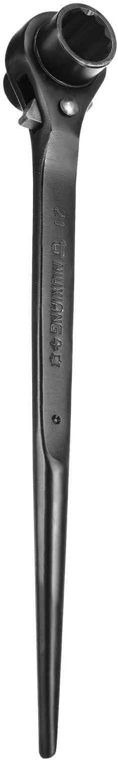 HARFINGTON Scaffolding Podger Ratchet Wrench 17mm x 21mm CR-V 12 Point Double Ended Socket Ratcheting Podger Scaffold Spud Spanner Tool for Auto Repair Mechanical Maintenance, Black