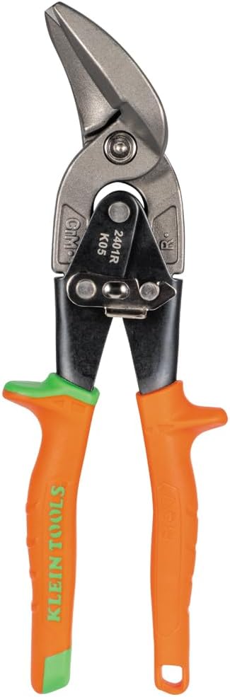 Klein Tools 2401R Right-Cutting Offset Snips, Aviation Tin Snips with Forged Blade for Precision Sheet Metal Cutting