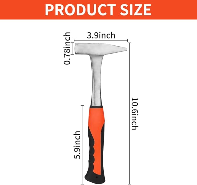 Sheet Metal Hammer by 11oz Tinsmith Hammer with Integral Forging HVAC, Pipe Work, Sheet Metal, Shaping, Tinning (300, red)