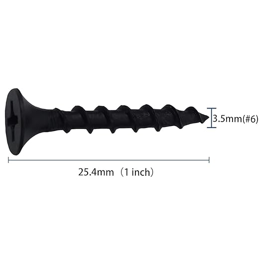 250pcs #6 횞 1 inch High Hardness Drywall Screws, Black, Coarse Thread, Phillips Drive, Bugle Head, Black Wood Screws, Wood and More (1 in, 250)