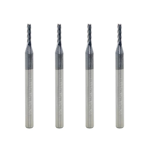 Carbide Square End Mill for Alloy Steels/Hardened Steels, 5/64" End Mill Bits, 4 Flute HRC 55 Deg AlTiN Coating, CNC Router Bits (4 Pcs)