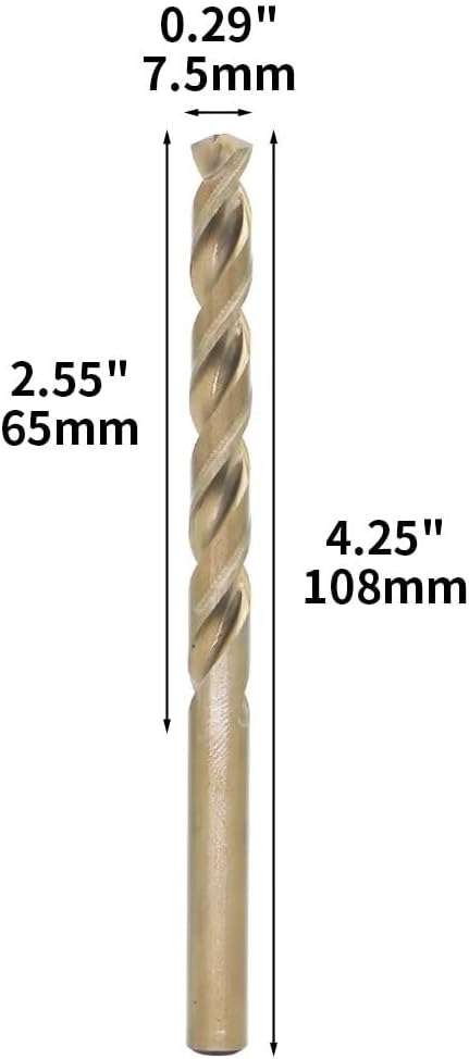Metric Cobalt Drill Bits 7.5mm 10PCS, M35 high Speed Steel, high Hardness Straight Shank Drill, Mechanical or Hand Drill for Drilling, Suitable for Stainless Steel, Iron, Copper and Aluminum.