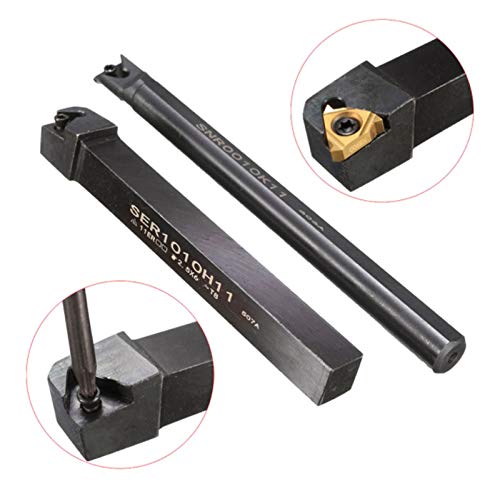 GBJ Lathe Threading Tool External + Internal Threading Holder SER 1010H11+ SNR 0010K11 Threading Holder with 11ER AG60 11IR AG60 Threading Inserts (SER1010H11+SNR0010K11+11ER A60+11IR A60 (Gold))