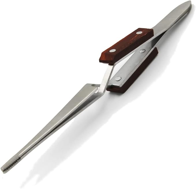MMOBIEL Industrial Precision Fiber Grip Soldering Tweezer Cross Locking Straight Pointed Tip Stainless Steel for Electronics Repair, Jewelry, Computer, Laboratory Work etc.