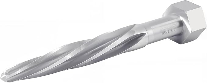 Accusize Industrial Tools H.S.S. Aligning Reamer - 11/16'' Diameter, 4-1/2'' Flute Length, 6-1/2'' OAL, Hex Shank, Spiral Flute, 0523-6025