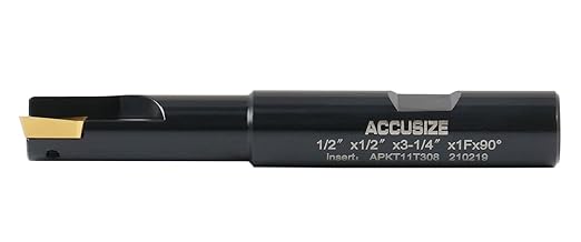 Accusize Industrial Tools 1/2'' 90 Deg Square Shoulder Indexable End Mill, 3-1/4'' Overall Length, Apkt11t3 Carbide Insert, 1 Flute, 0056-0914