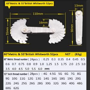 Thread Pitch Gauges Measure Tool Set,Stainless Steel Thread Gauges, Metric & Imperial Screw Gauge SAE Whitworth 55 Degree & Metrisch 60 Degree Thread Pitch Gauge for Industrial Measurement